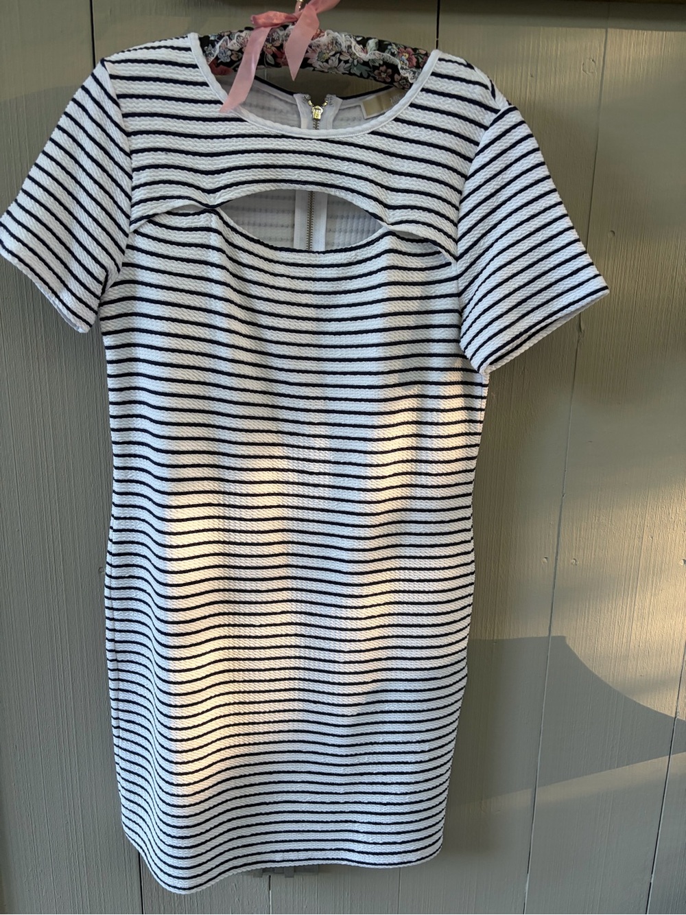 Michael Kors White and Black Striped Short-Sleeve Tee Dress